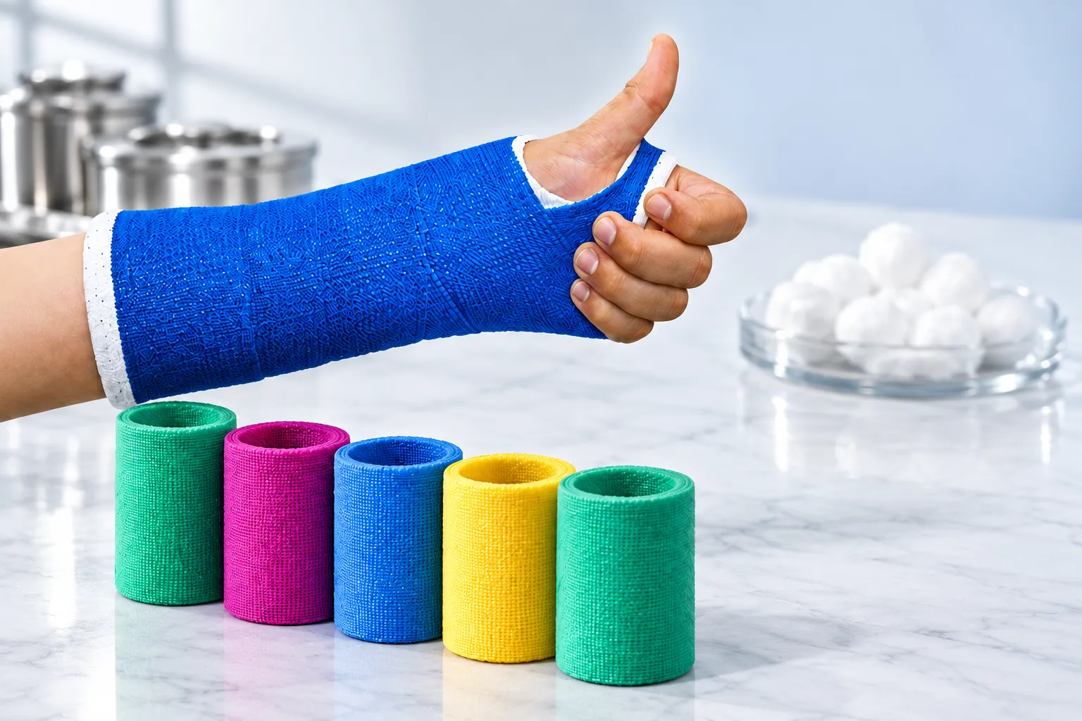 Bandes KASCast en fibre de verre de quatre couleurs et avant-bras immobilisé